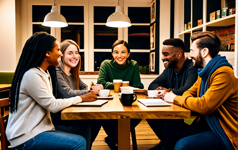 바리스타 자격증 대비 스터디 그룹 - Study Group Meetup**

"A diverse group of friends studying together at a cozy cafe, fully clothed, a...