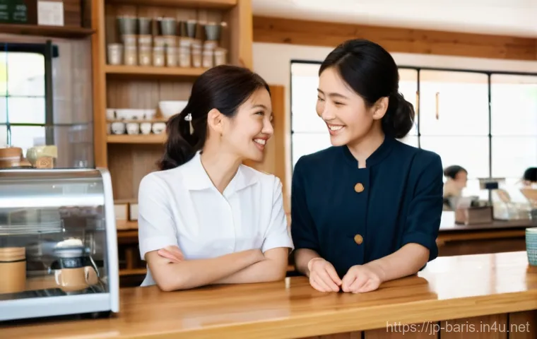 바리스타 이직 성공 사례 인터뷰 - **Prompt:** A dynamic, split-scene image showcasing a male Japanese barista's versatile skills. On t...