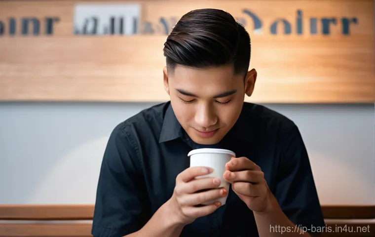 바리스타 자격증 시험장에서 주의할 점 - **Prompt:** A young female barista, dressed in a neat, professional uniform consisting of a dark apr...