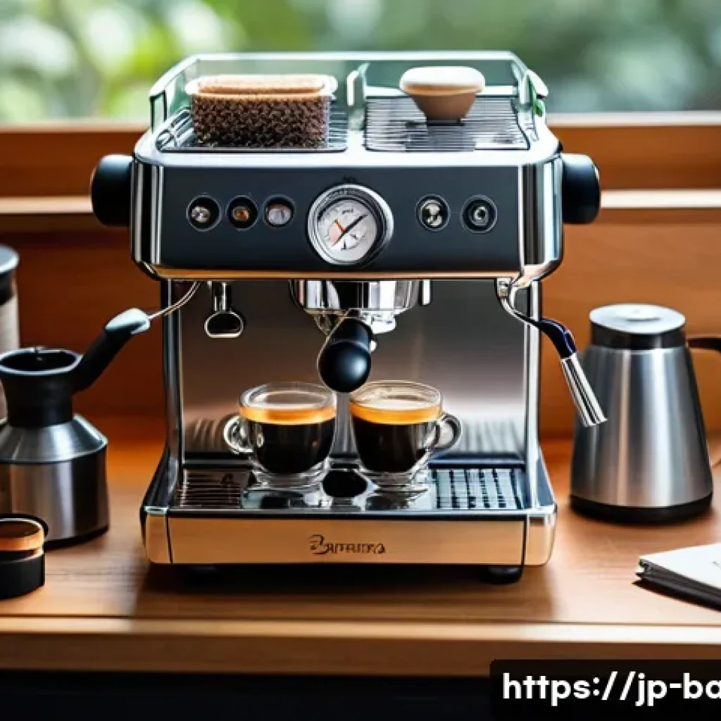 바리스타 시험 전날 체크리스트 - A detailed scene of a Japanese barista’s espresso exam preparation, showcasing a neatly organized po...