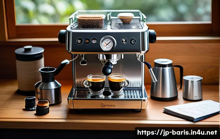 바리스타 시험 전날 체크리스트 - A detailed scene of a Japanese barista’s espresso exam preparation, showcasing a neatly organized po...